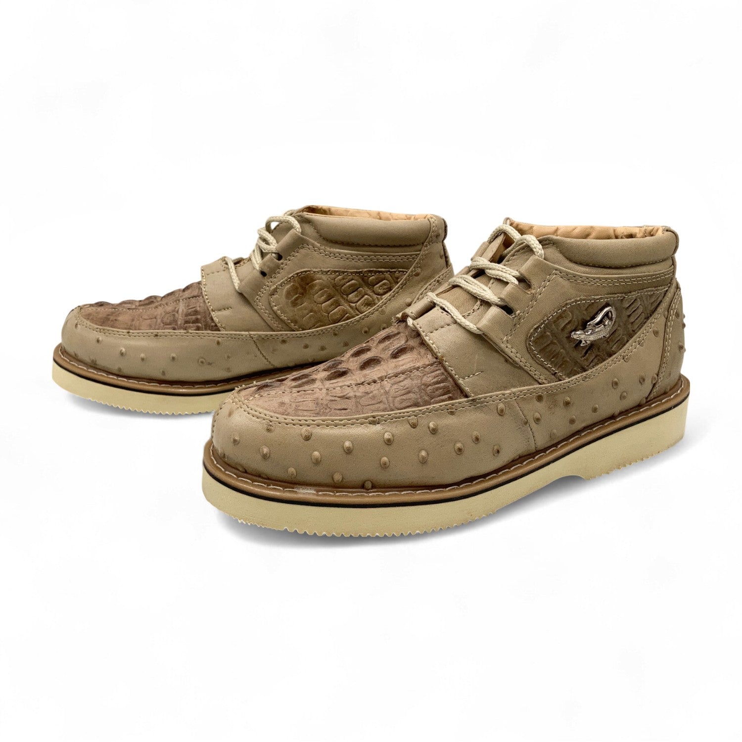 Men's Embossed Crocodile Ostrich Print Leather Lace Up Shoe