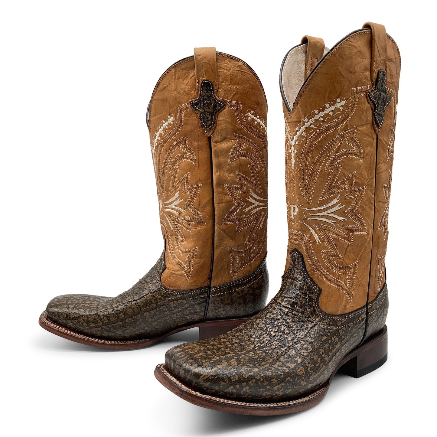 Men’s Elephant Print Western Cowboy Boots Square Toe