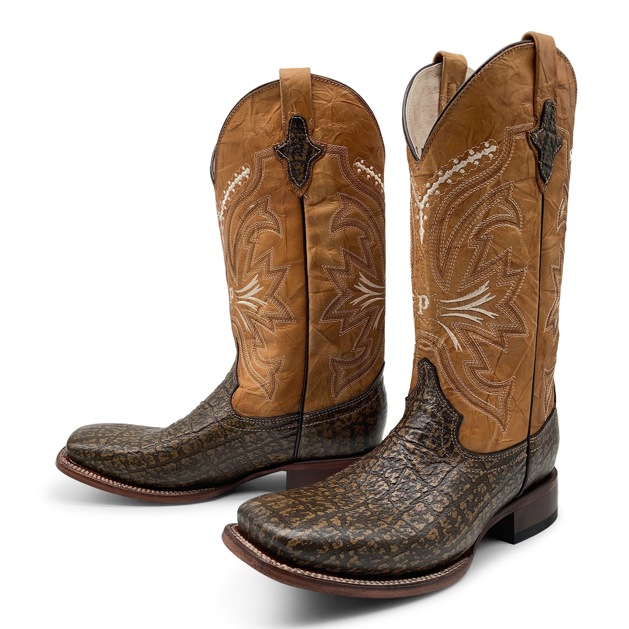 Men’s Elephant Print Western Cowboy Boots Square Toe
