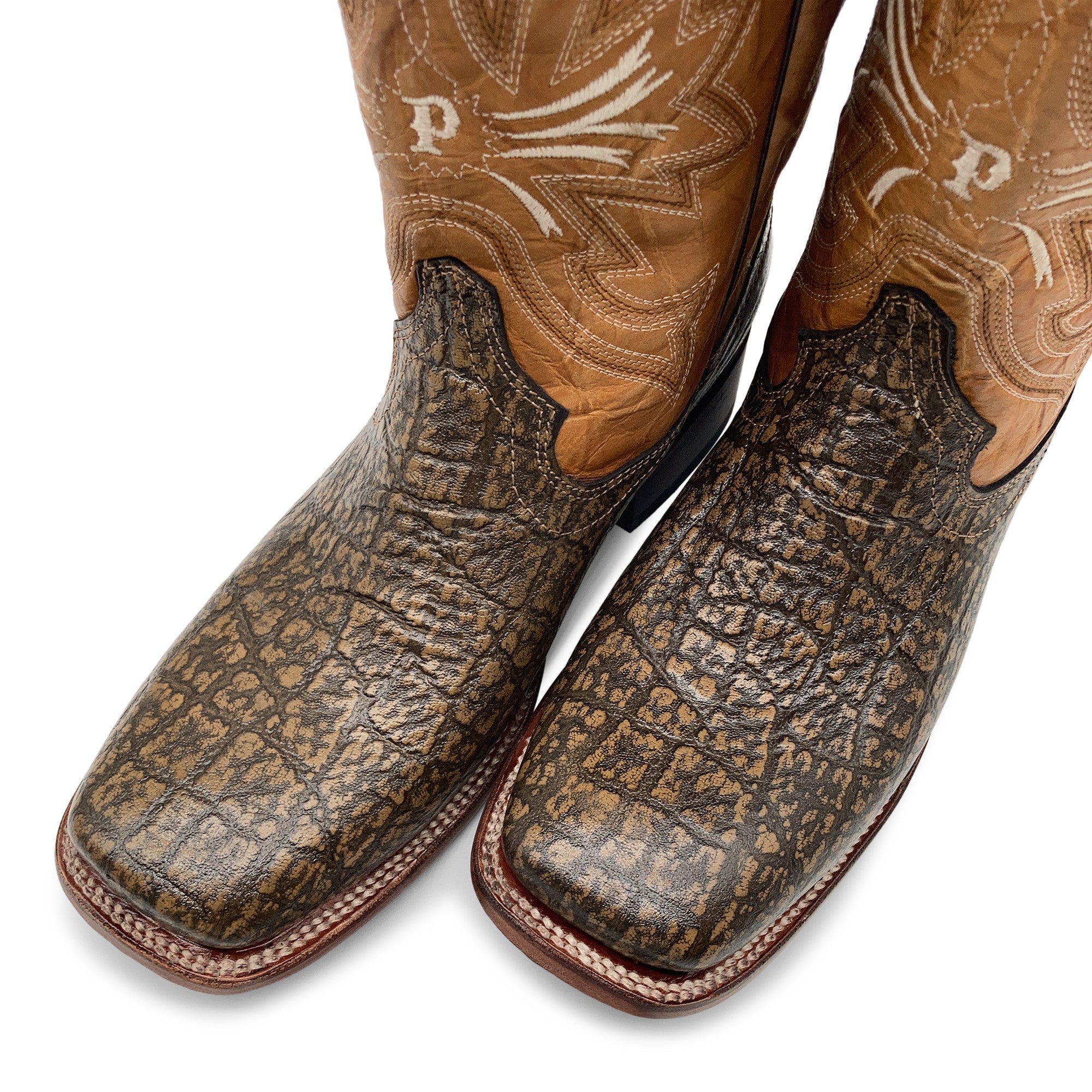 Men’s Elephant Print Western Cowboy Boots Square Toe