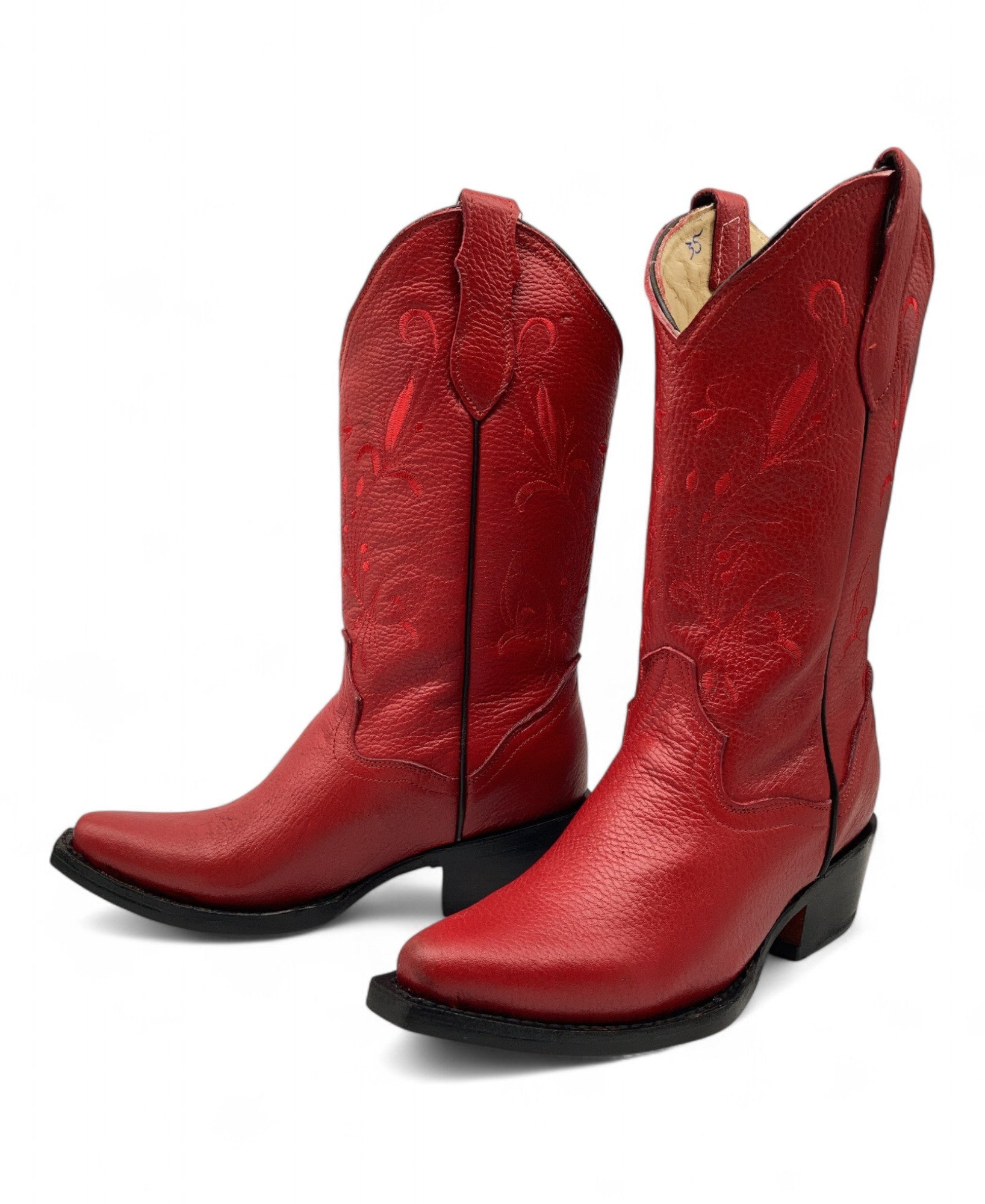 Women’s Genuine Leather Pointed Toe Mid-Calf Western Boots