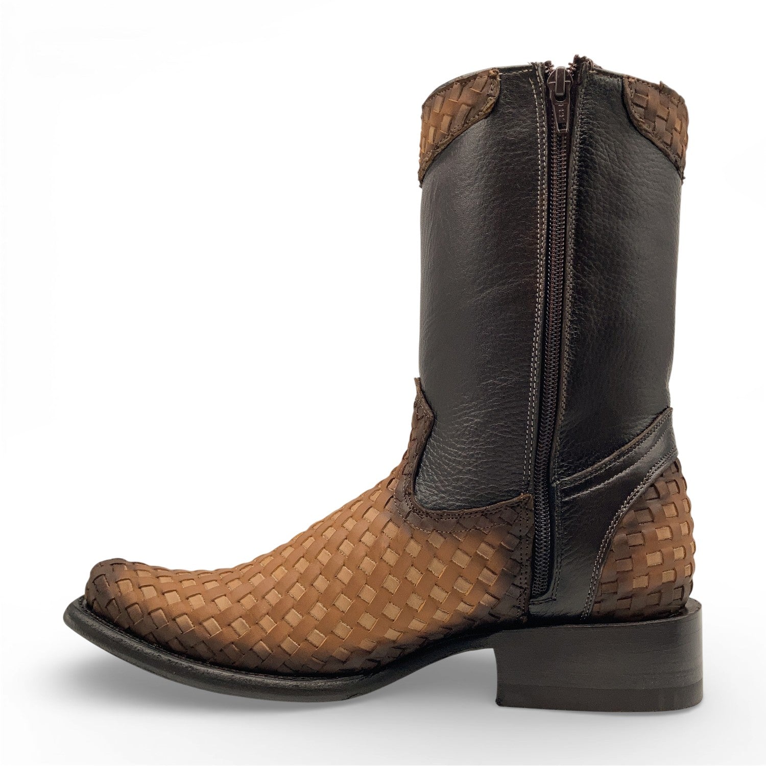 Men’s Leather Midcalf Petatillo Western Boot, Dubai Square Toe with Full Side Zipper