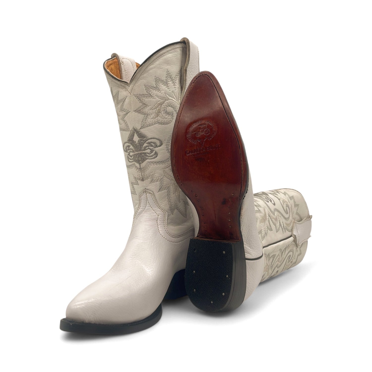 White Leather Men's J Toe Western Cowboy Boot