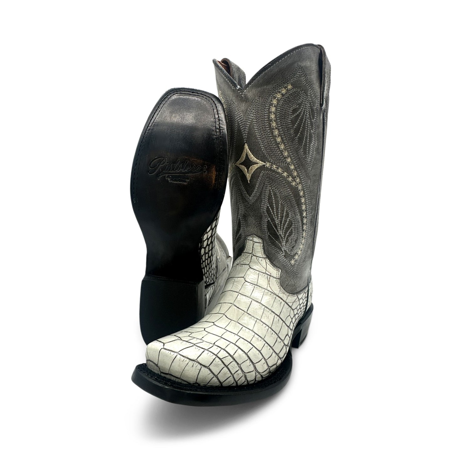 Women's Leather Square Toe Embossed Crocodile Alligator Print Boot