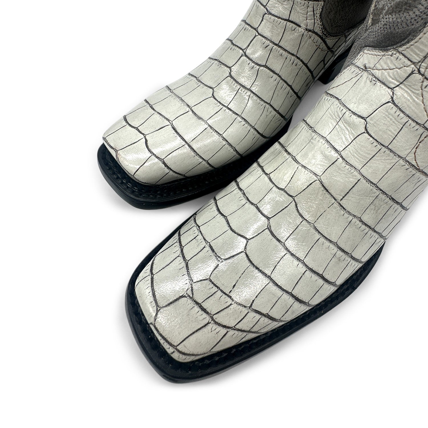 Women's Leather Square Toe Embossed Crocodile Alligator Print Boot