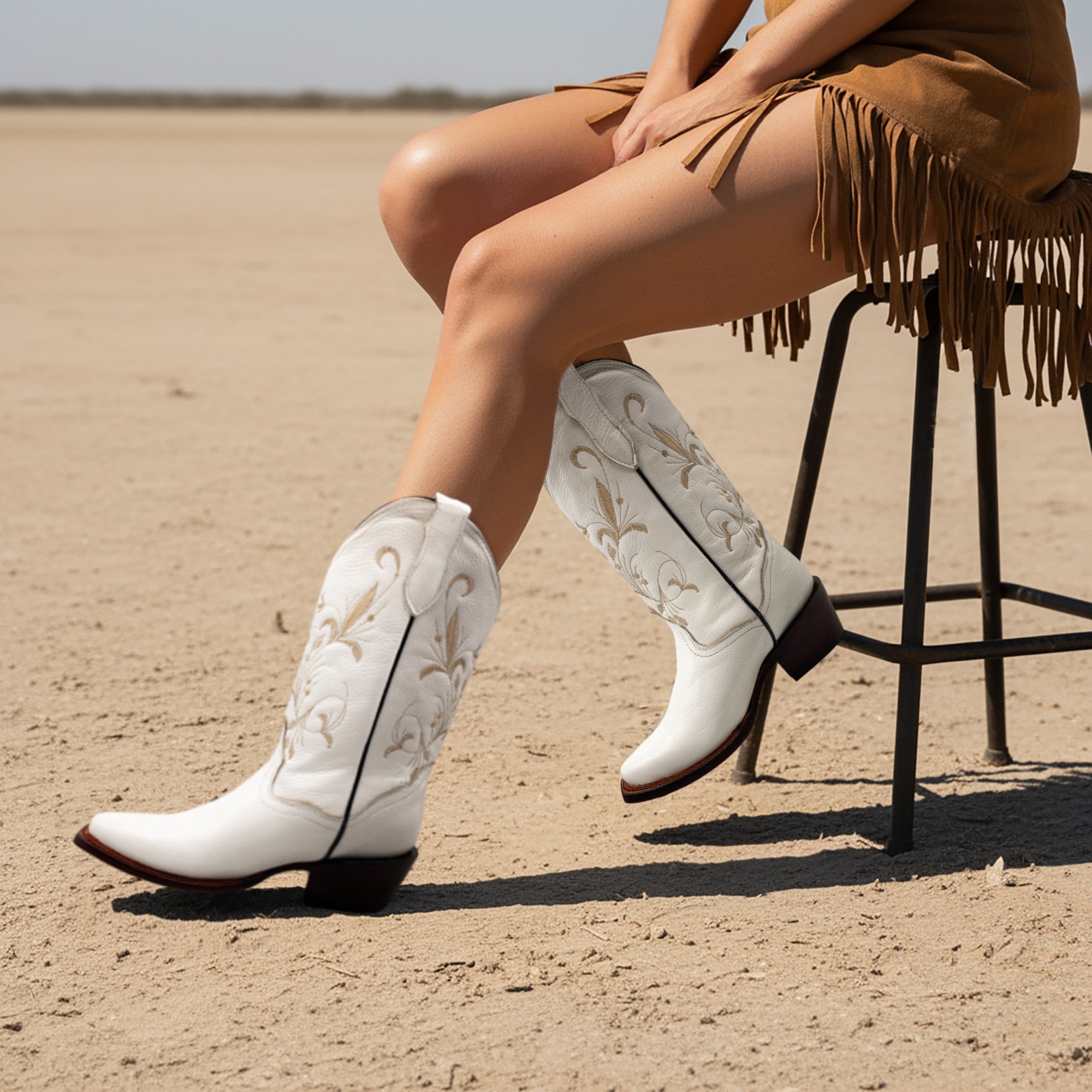 Women’s Genuine Leather Pointed Toe Mid-Calf Western Boots