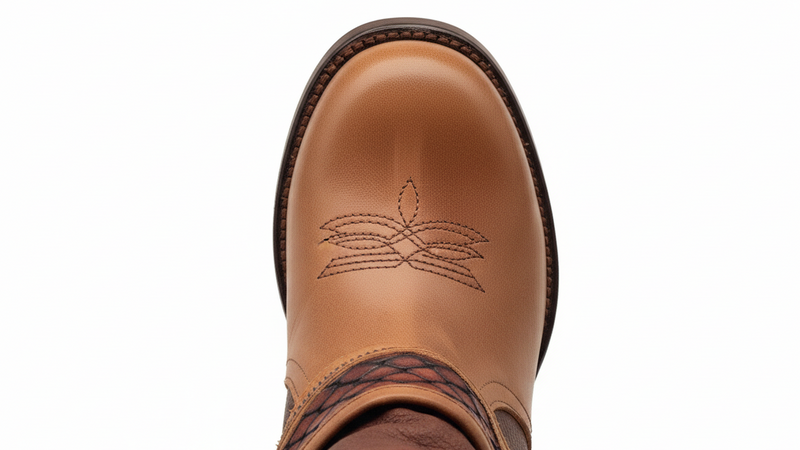 Womens Western Cowboy Cowgirl Leather Boot - Round Toe Close-Up