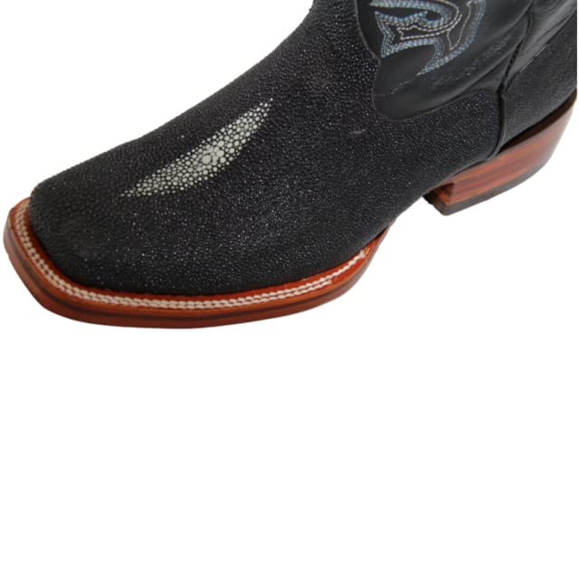 Men’s Leather Stingray Print Square Toe Black Cowboy Western Boot