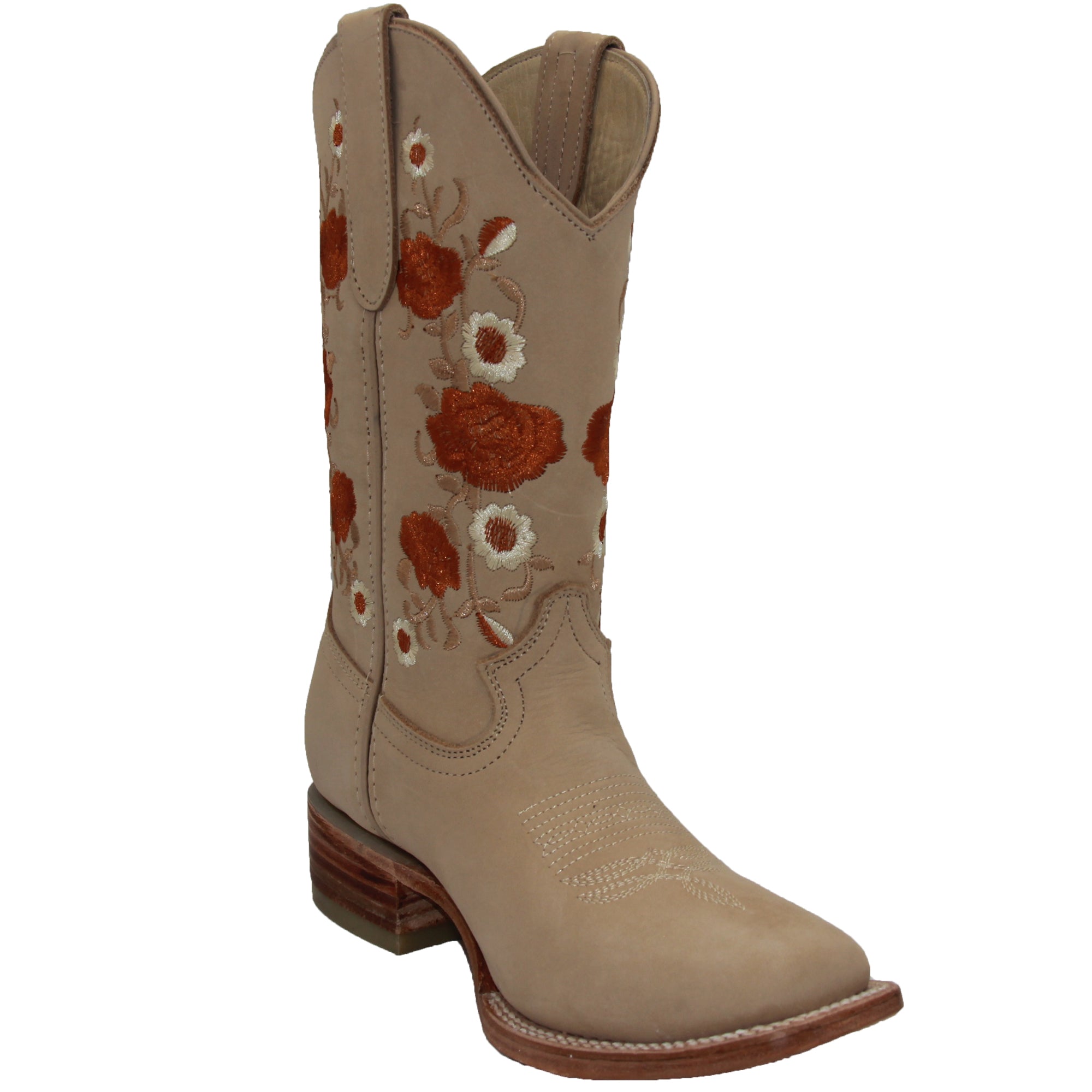 Women’s Square Toe Floral Embroidered Western Cowboy Leather Boots