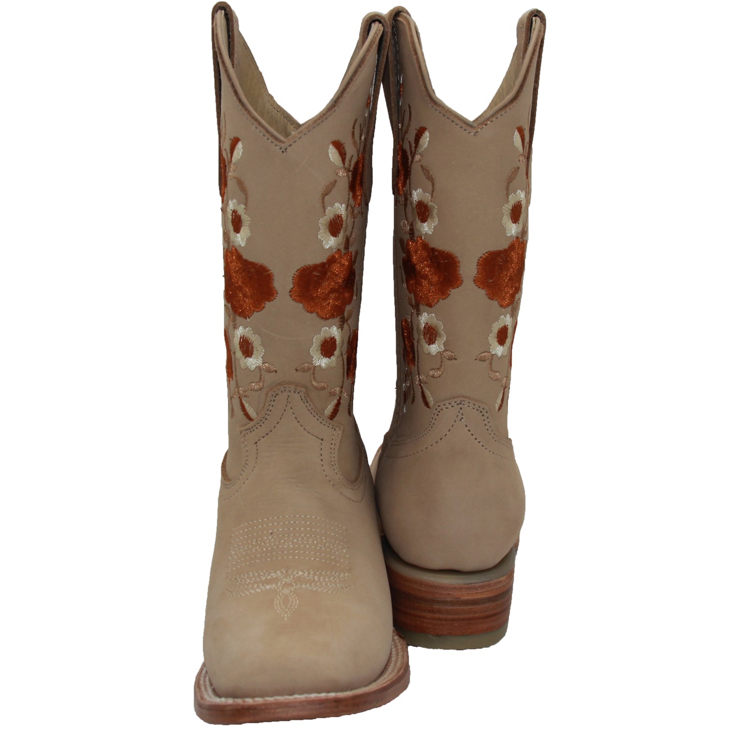 Women’s Square Toe Floral Embroidered Cowgirl Leather Boots