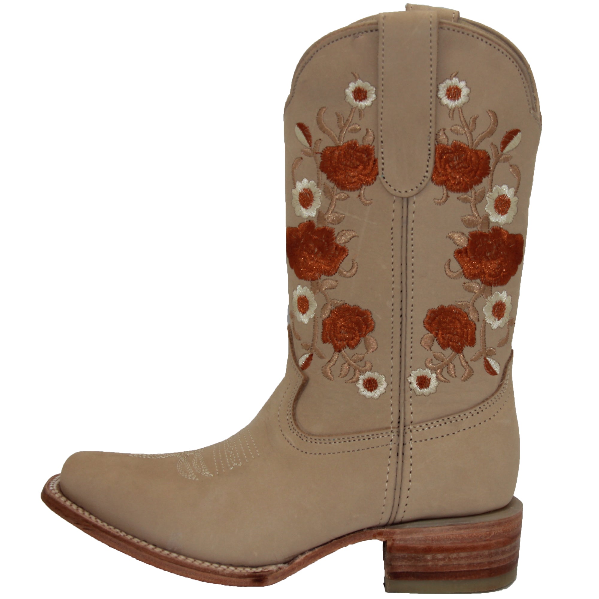 Women’s Square Toe Floral Embroidered Western Cowboy Leather Boots