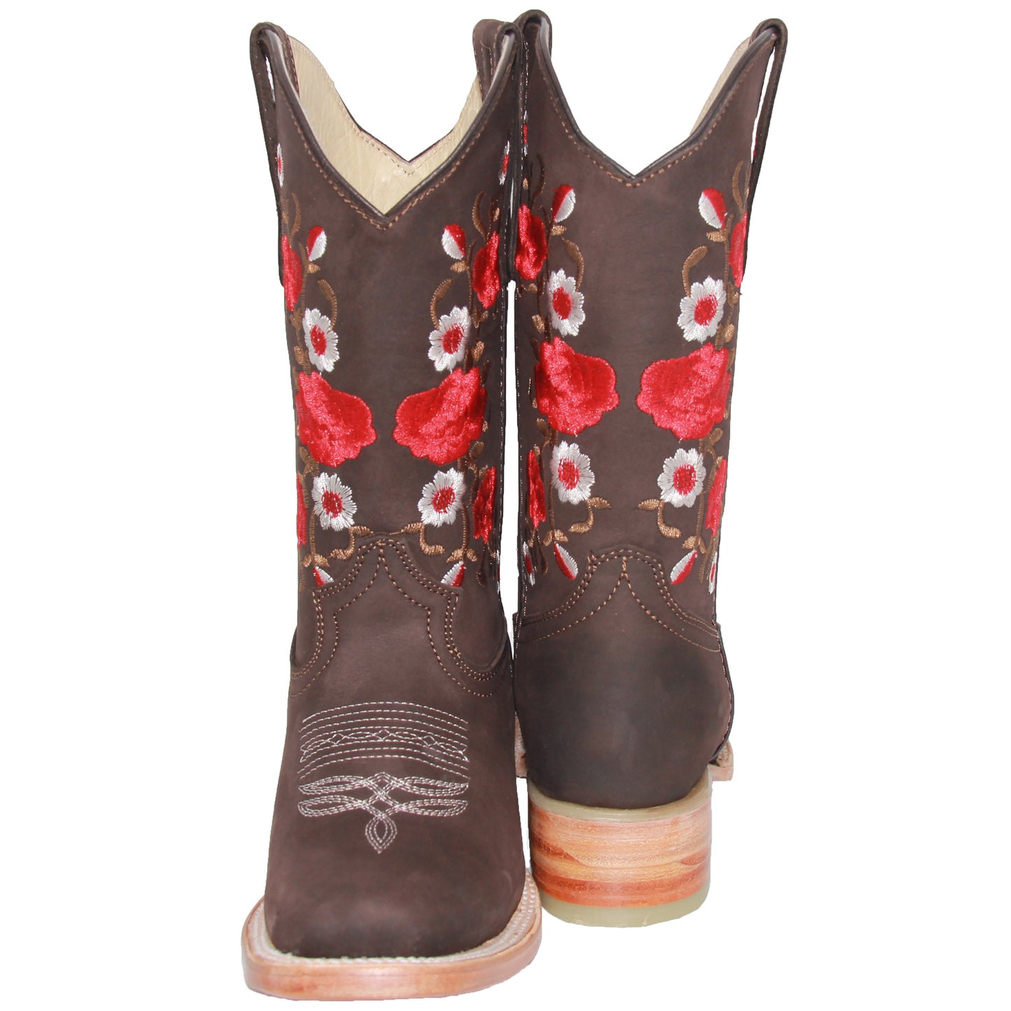 Women’s Square Toe Floral Embroidered Cowgirl Leather Boots