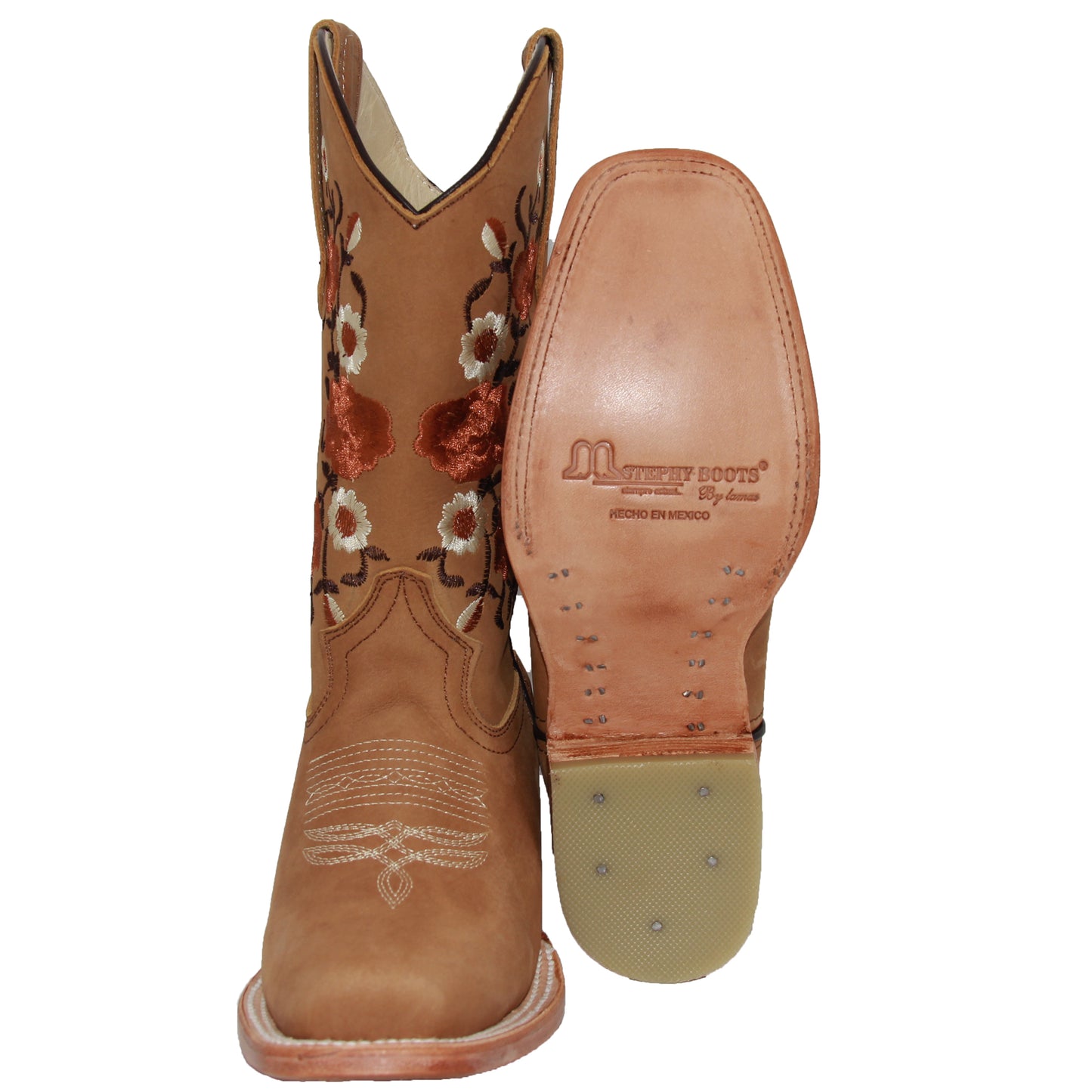 Women’s Square Toe Floral Embroidered Cowgirl Leather Boots