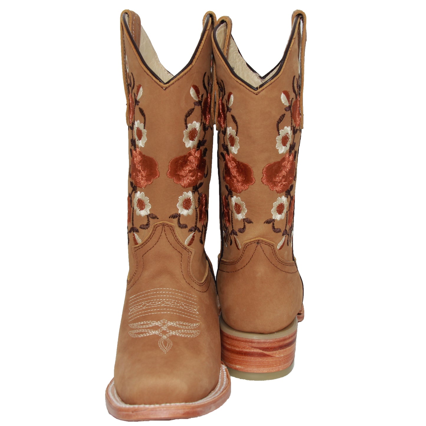 Women’s Square Toe Floral Embroidered Cowgirl Leather Boots