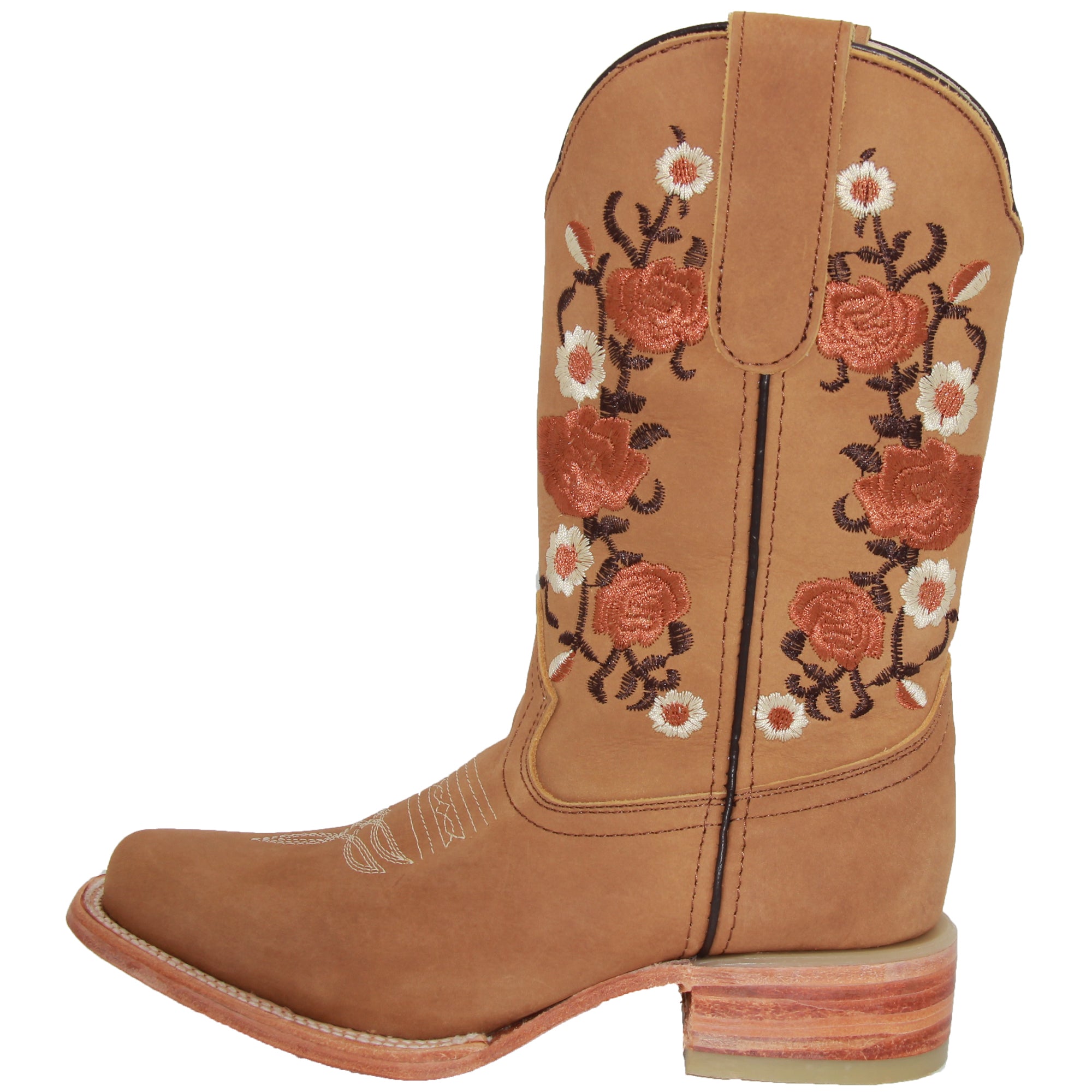 Women’s Square Toe Floral Embroidered Western Cowboy Leather Boots