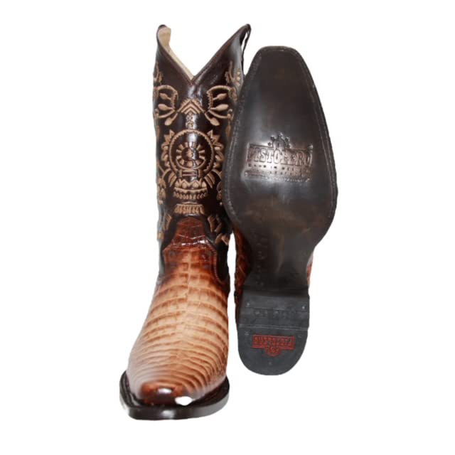 The Western Shops Men's Genuine Leather Pointed Square Toe Crocodile Alligator Print Dress Cowboy Boot