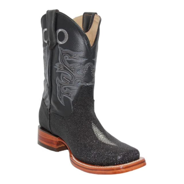 Men’s Leather Stingray Print Square Toe Black Cowboy Western Boot