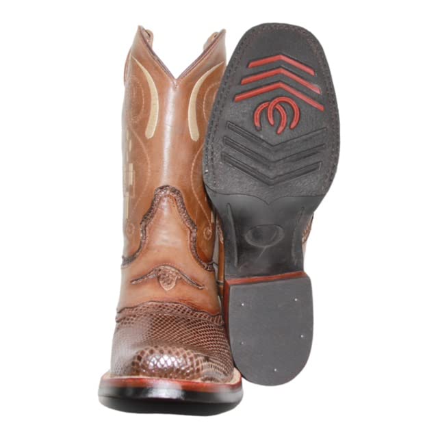 Men's Leather Snake Skin Print Square Toe Cowboy Boot