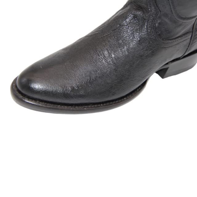 Men's Smooth Genuine Ostrich Leather Black Dress Cowboy Boot