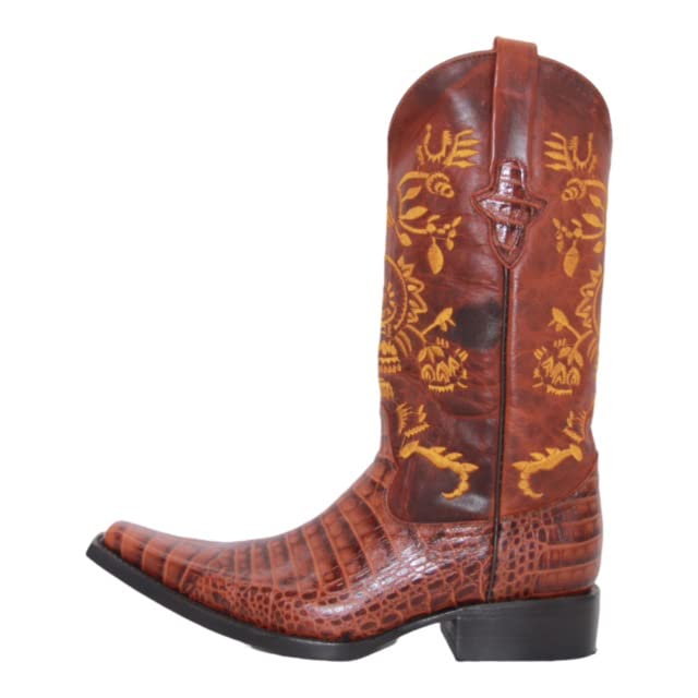 The Western Shops Men's Genuine Leather Pointed Square Toe Crocodile Alligator Print Dress Cowboy Boot