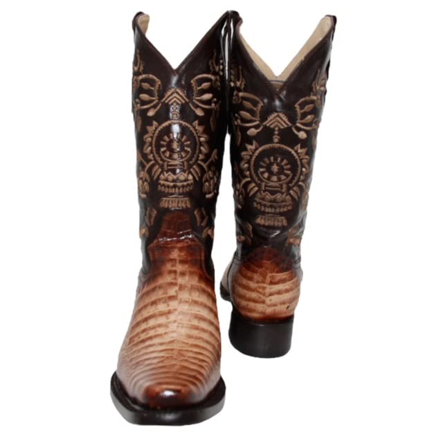 Men's Genuine Leather Pointed Square Toe Crocodile Alligator Print Dress Cowboy Boot