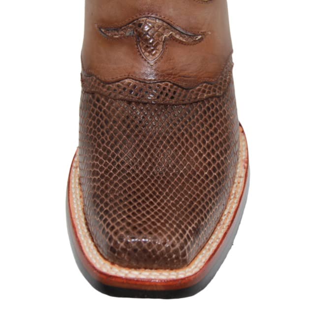 Men's Leather Snake Skin Print Square Toe Cowboy Boot