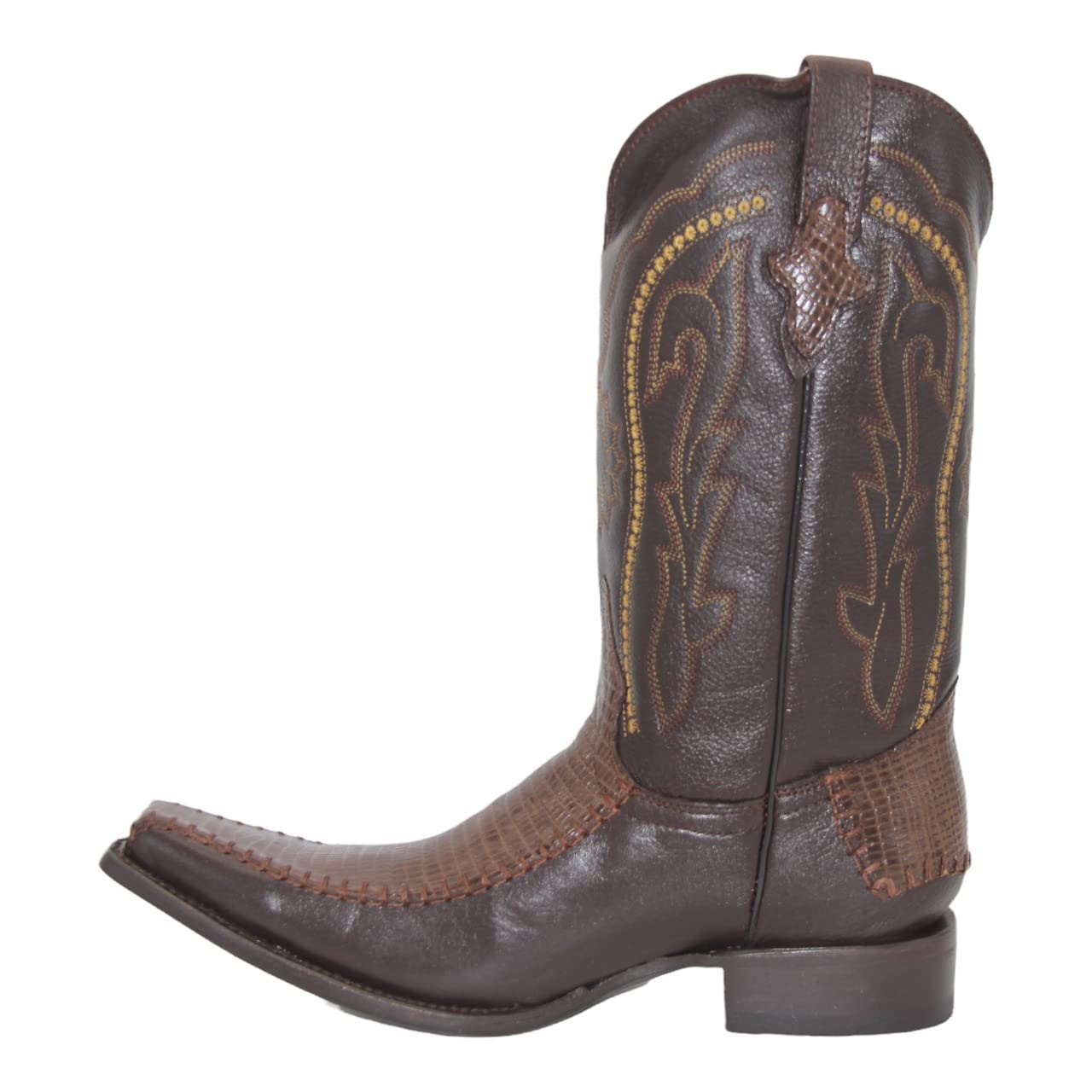 Men’s Genuine Leather Lizard Print Mid-Calf Dress Cowboy Boots -Black -Brown