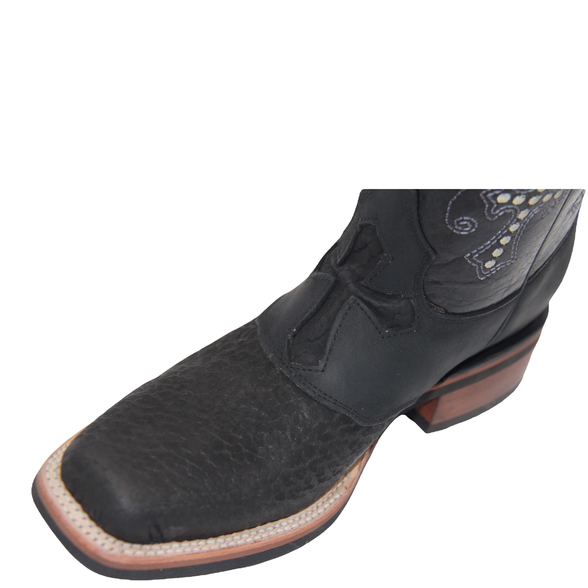 Men’s Genuine Leather Square Toe Cross Embroidered Mid-Calf Cowboy Western Boot