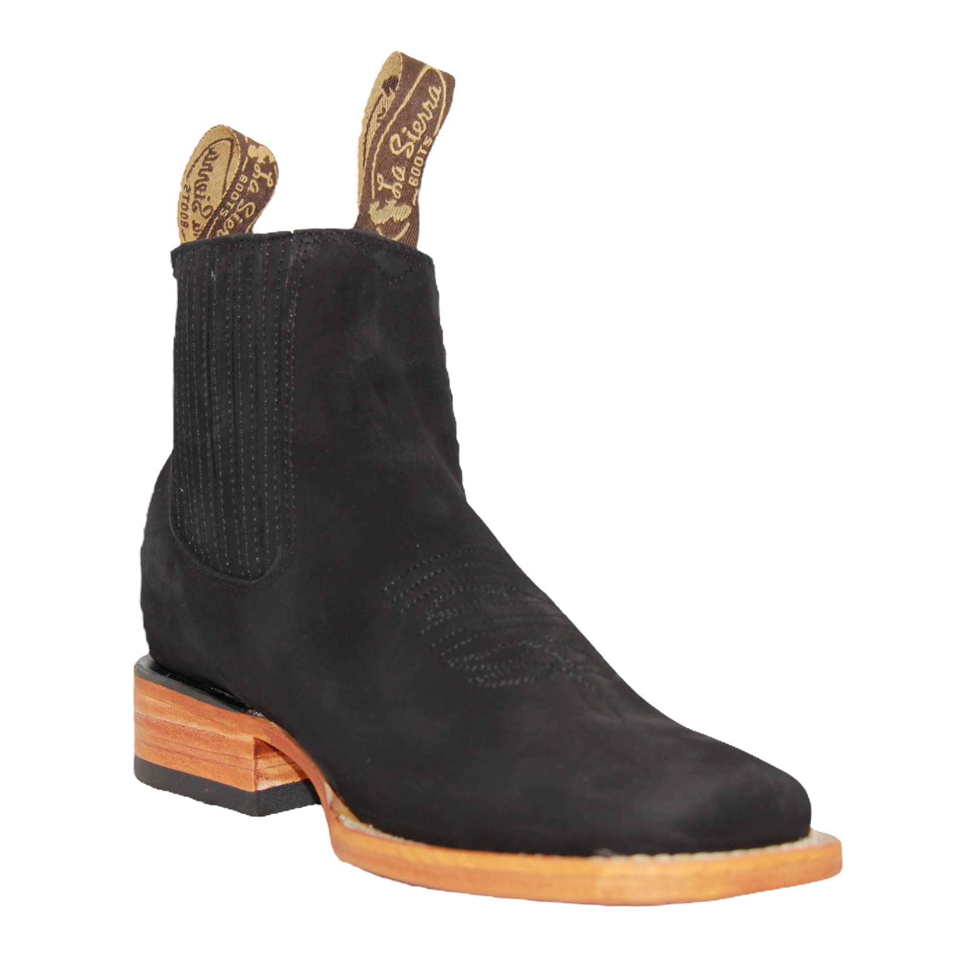 Women's Leather Short Ankle Cowboy Boots, Low Heel Western Bootie