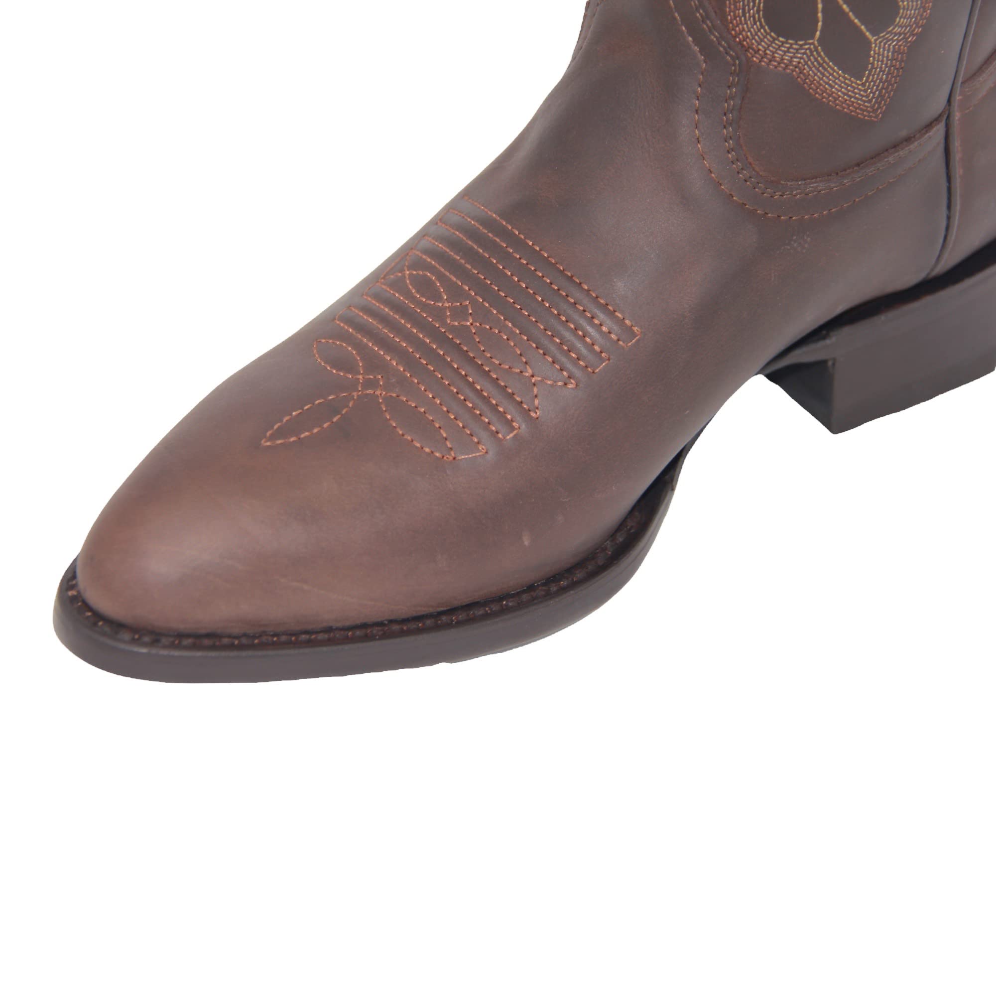 Men’s Genuine Leather Round Toe Embroidered Mid-Calf Cowboy Boot