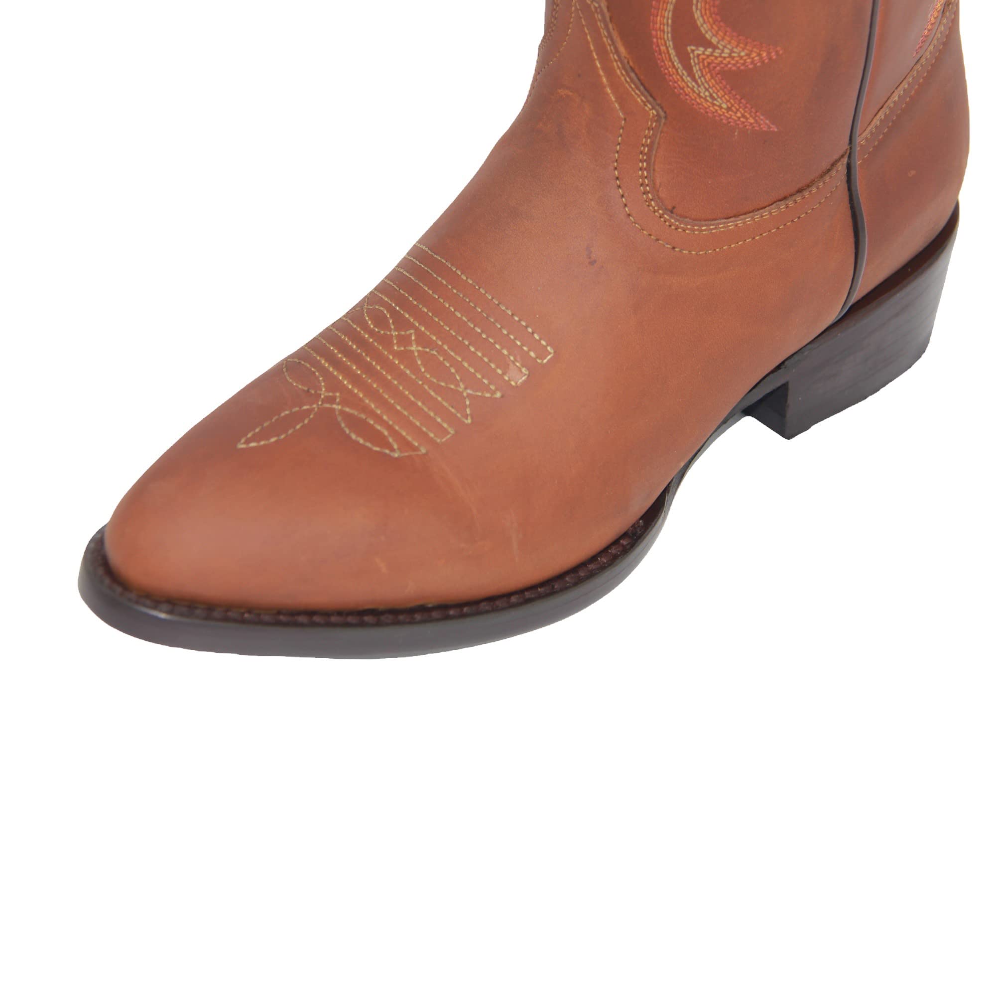 Men’s Genuine Leather Round Toe Embroidered Mid-Calf Cowboy Boot