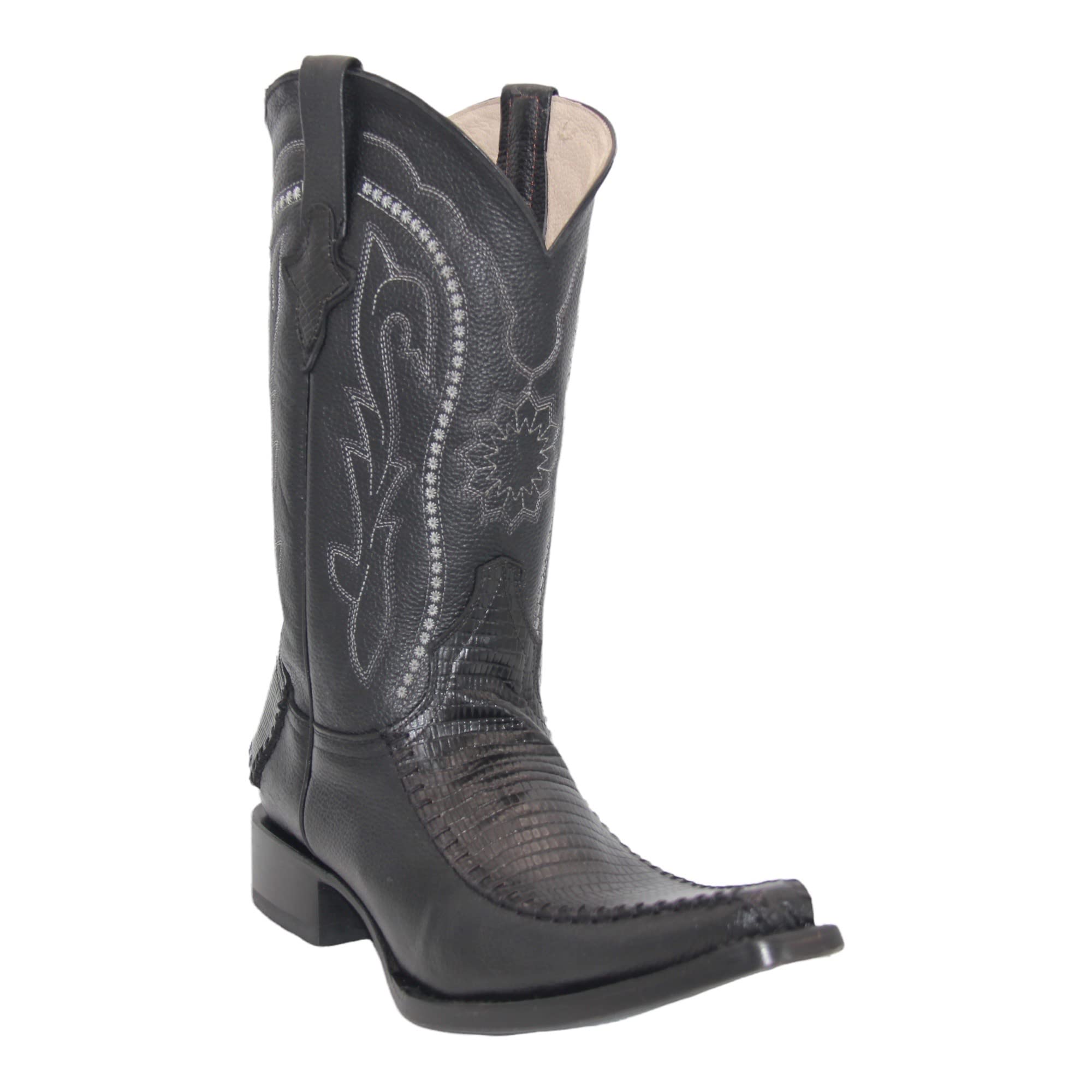 Men’s Genuine Leather Lizard Print Mid-Calf Dress Cowboy Boots -Black -Brown