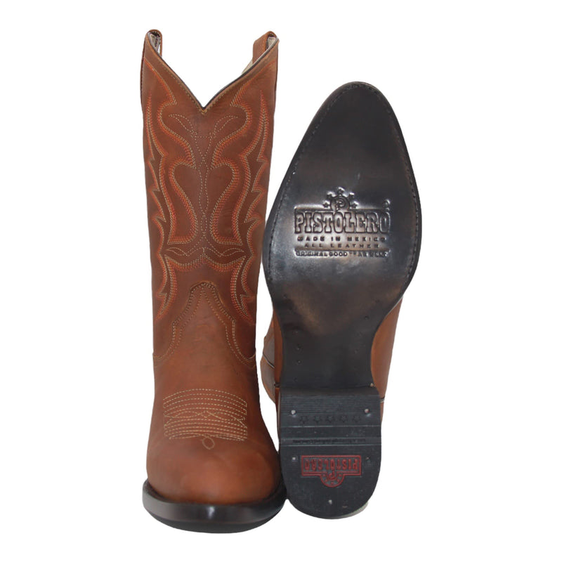 Men’s Genuine Leather Round Toe Embroidered Mid Calf Cowboy Boot
