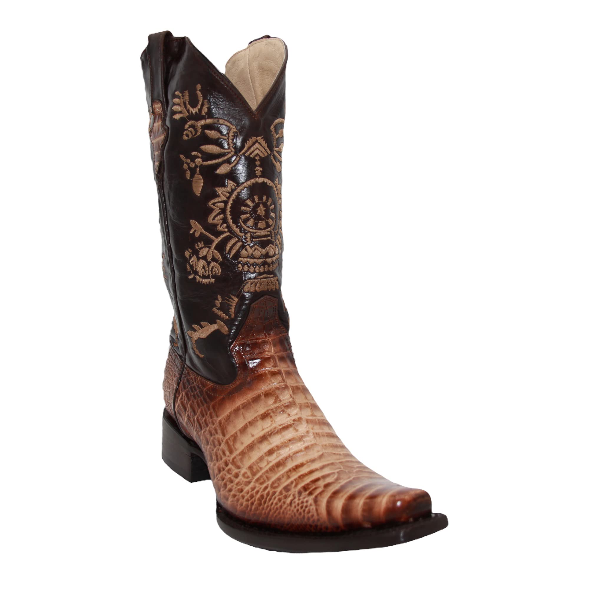 Men's Genuine Leather Pointed Square Toe Crocodile Alligator Print Dress Cowboy Boot