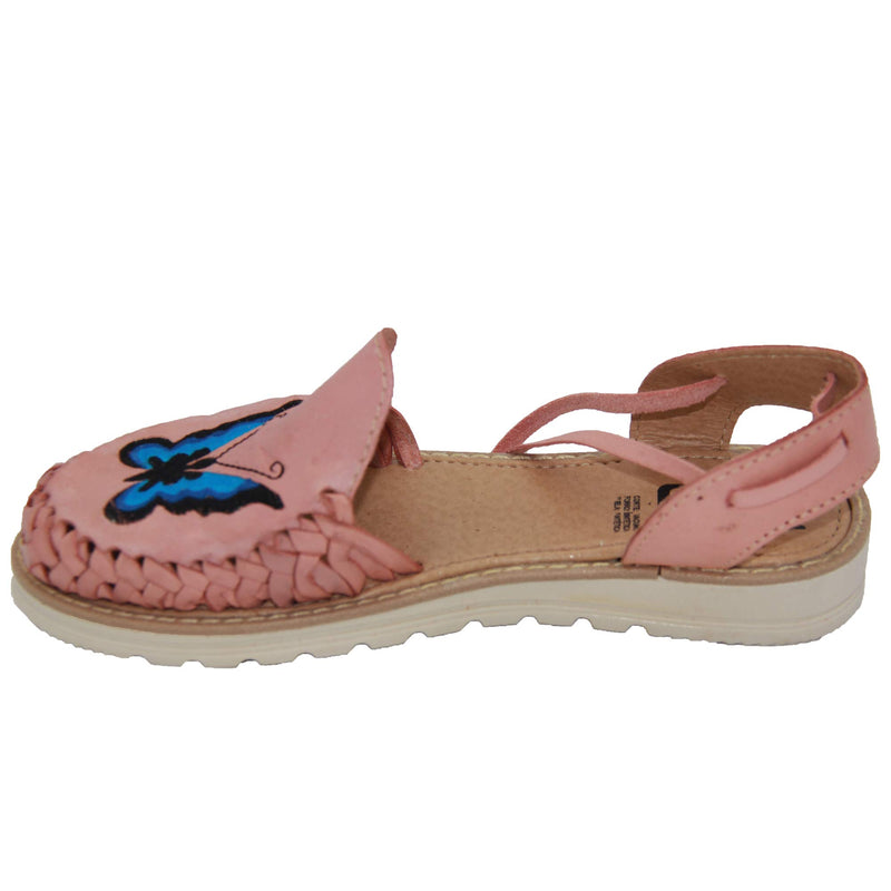 Women's Leather Pink Butterfly Embroidered Huarache Sandal