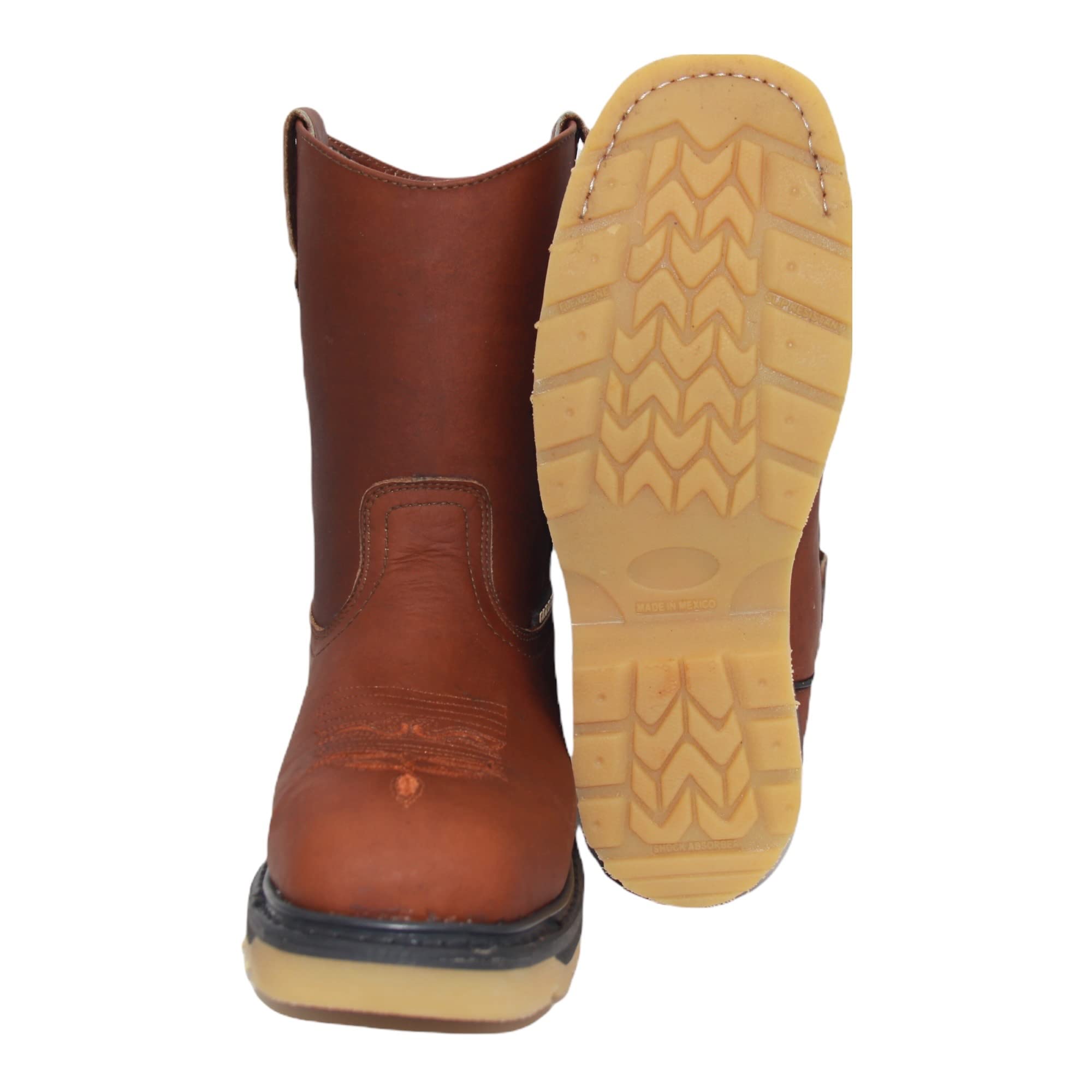 Men's 9" Pull On Steel Toe Leather Work Boot Double Density Sole