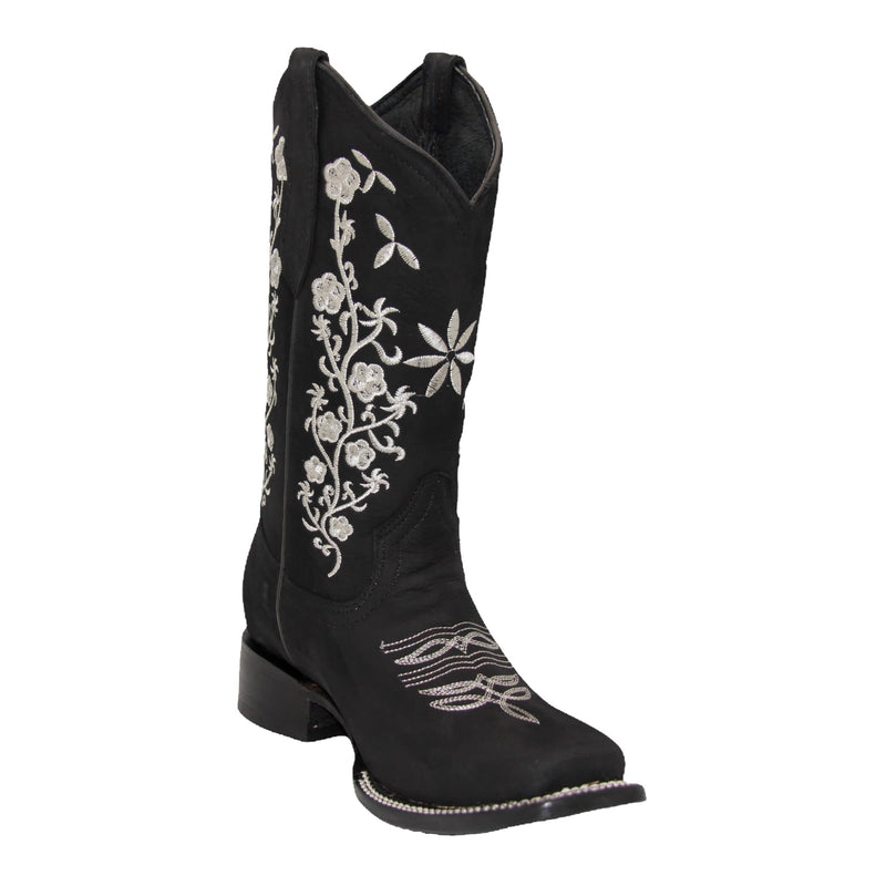 Women’s Floral Embroidered Square Toe Mid Calf Western Boot