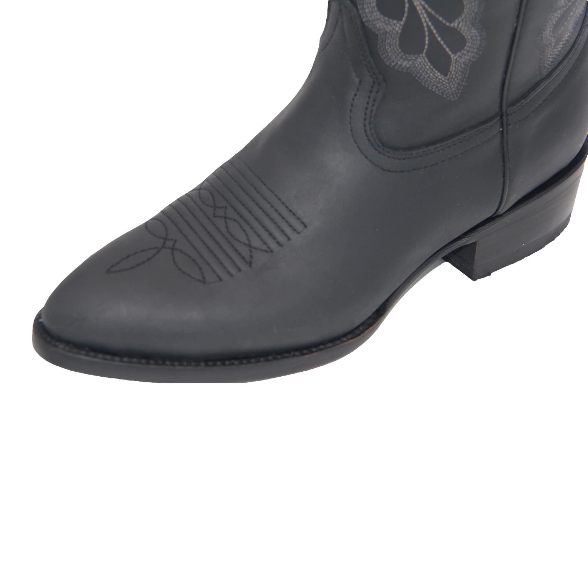 Men’s Genuine Leather Round Toe Embroidered Mid-Calf Cowboy Boot