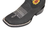 Women’s Wild Sunflower Embroidered Square Toe Leather Cowgirl Boot