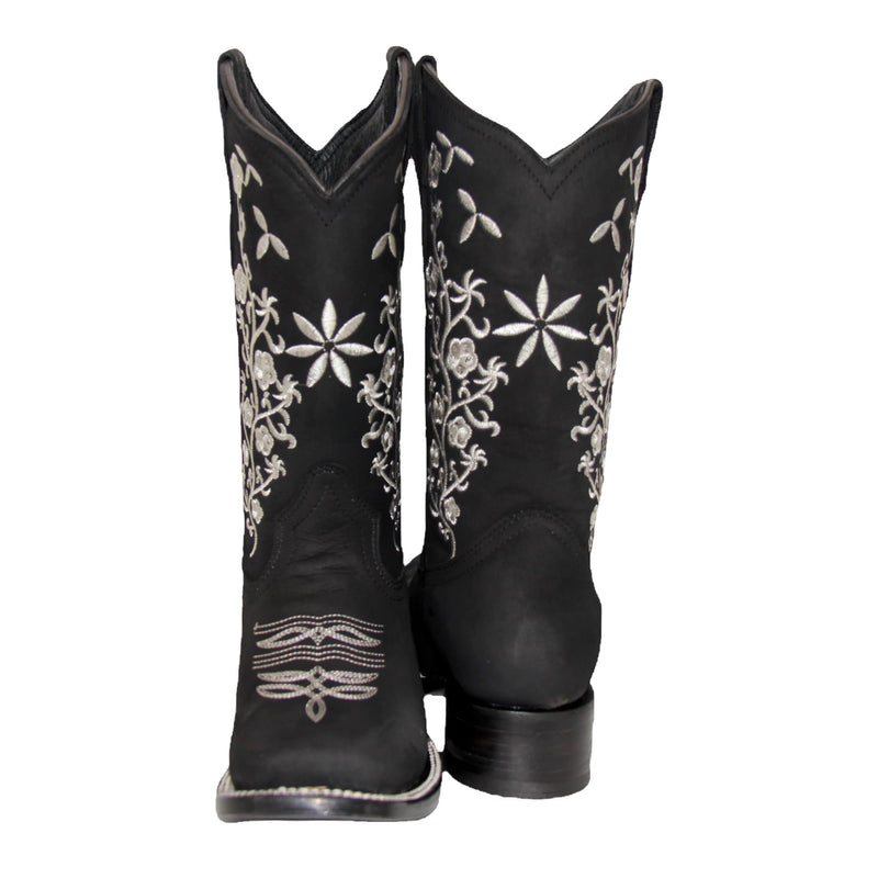 Women’s Floral Embroidered Square Toe Mid Calf Western Boot