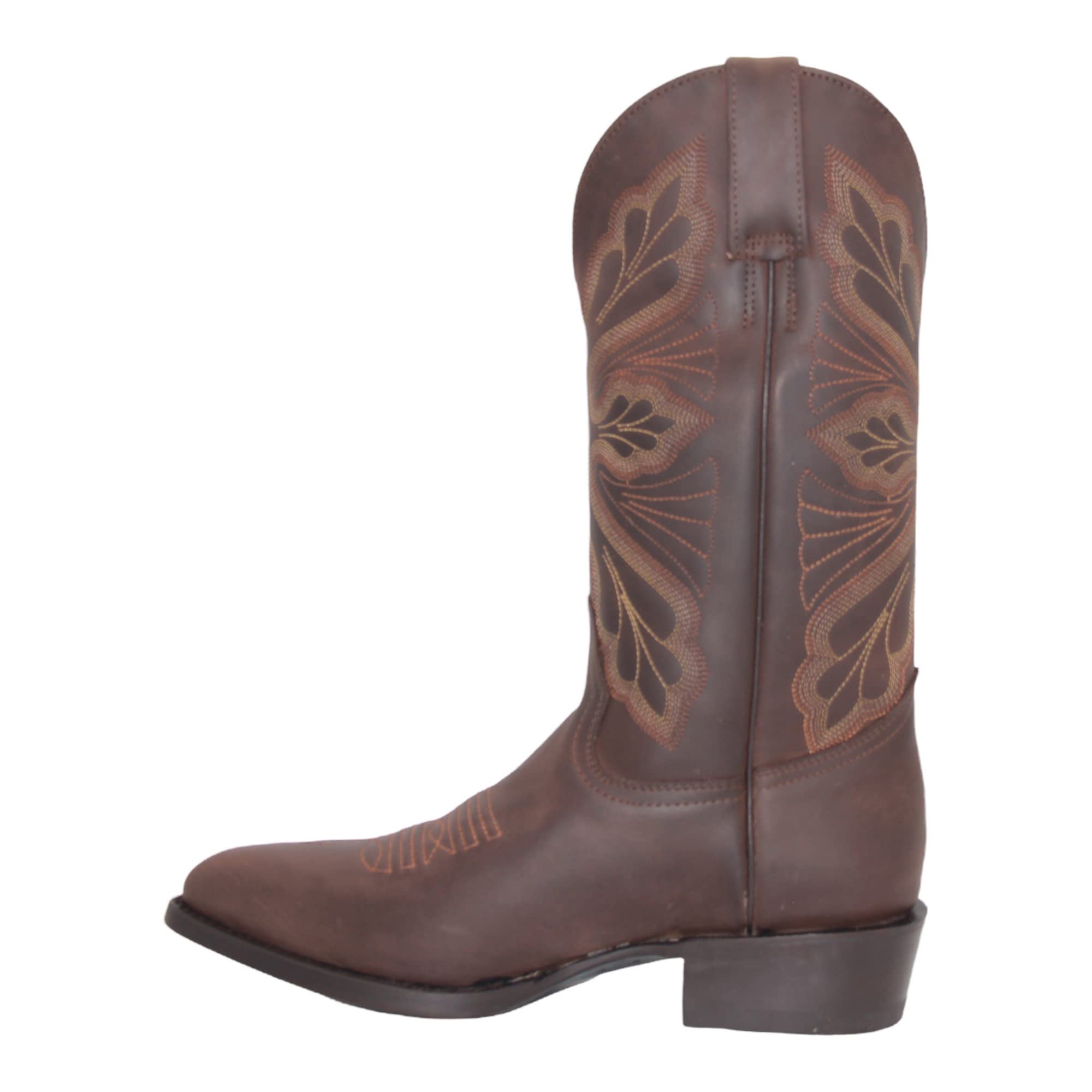 Men’s Genuine Leather Round Toe Embroidered Mid-Calf Cowboy Boot