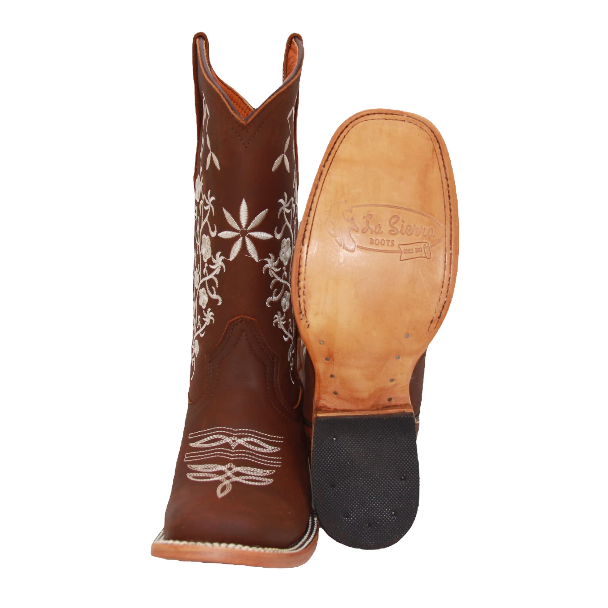 Women’s Cowgirl Cowboy Boot Floral Embroidered Square Toe Mid-Calf Western Boot