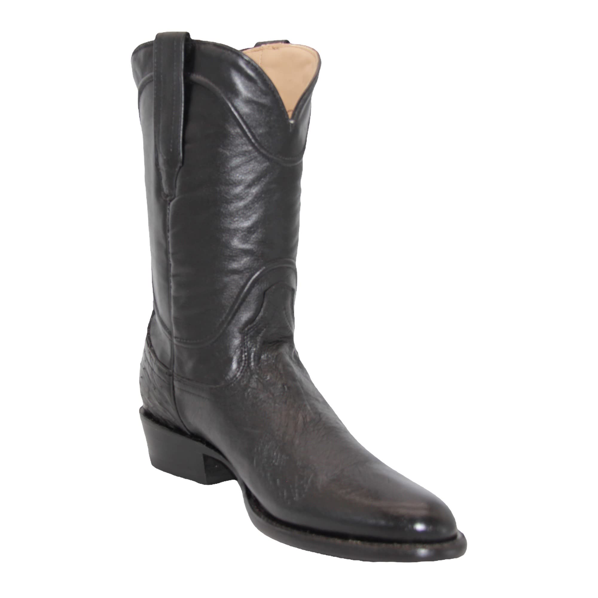Men's Smooth Genuine Ostrich Leather Black Dress Cowboy Boot