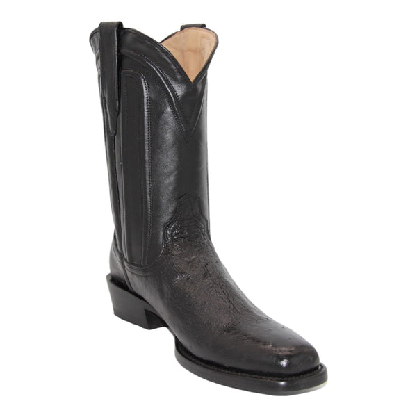 Mens Black Genuine Ostrich Leather Square Toe Cowboy Boot