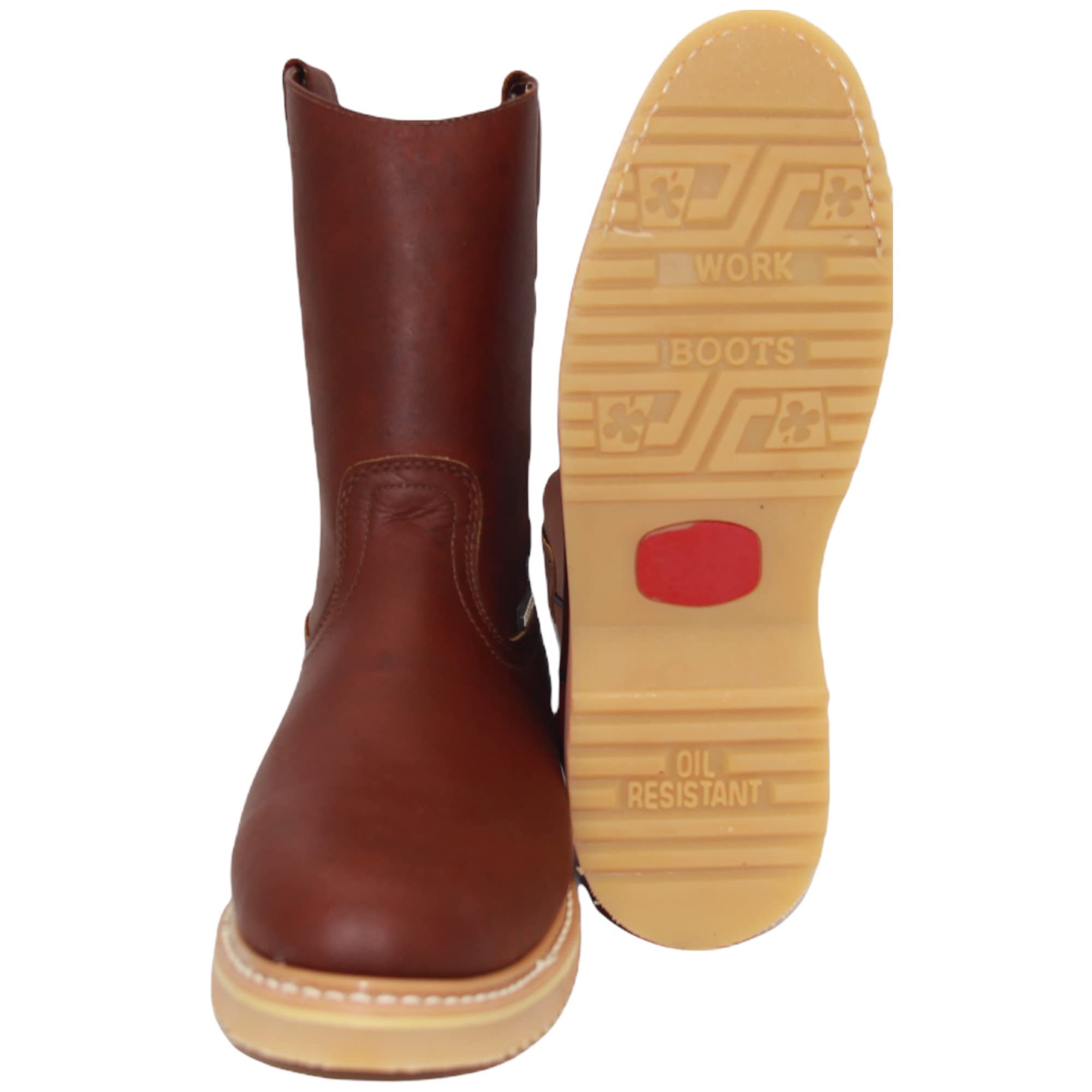 Men's 9" Pull-On Leather Soft Toe Work Boot Brown