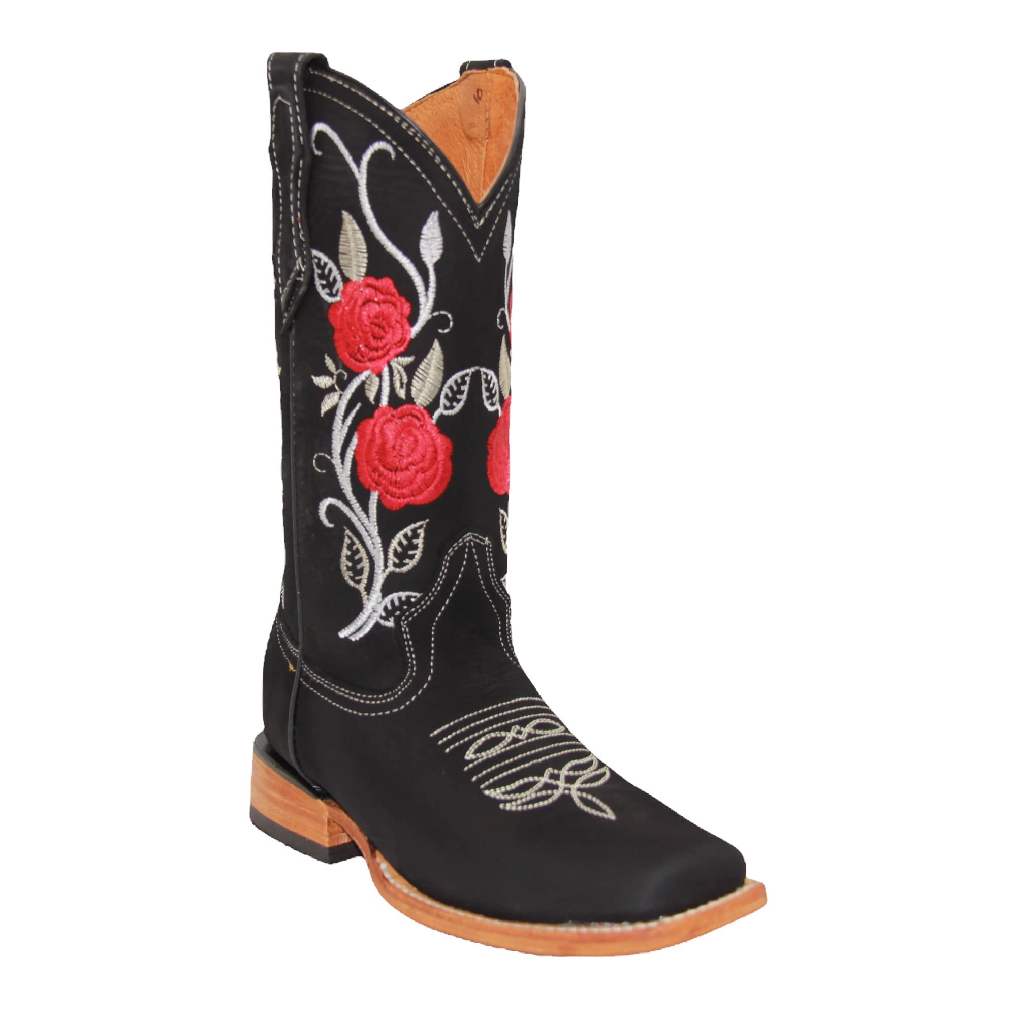 Women’s Square Toe Cowgirl Cowboy Boot Embroidered Floral Roses Western Boots Black