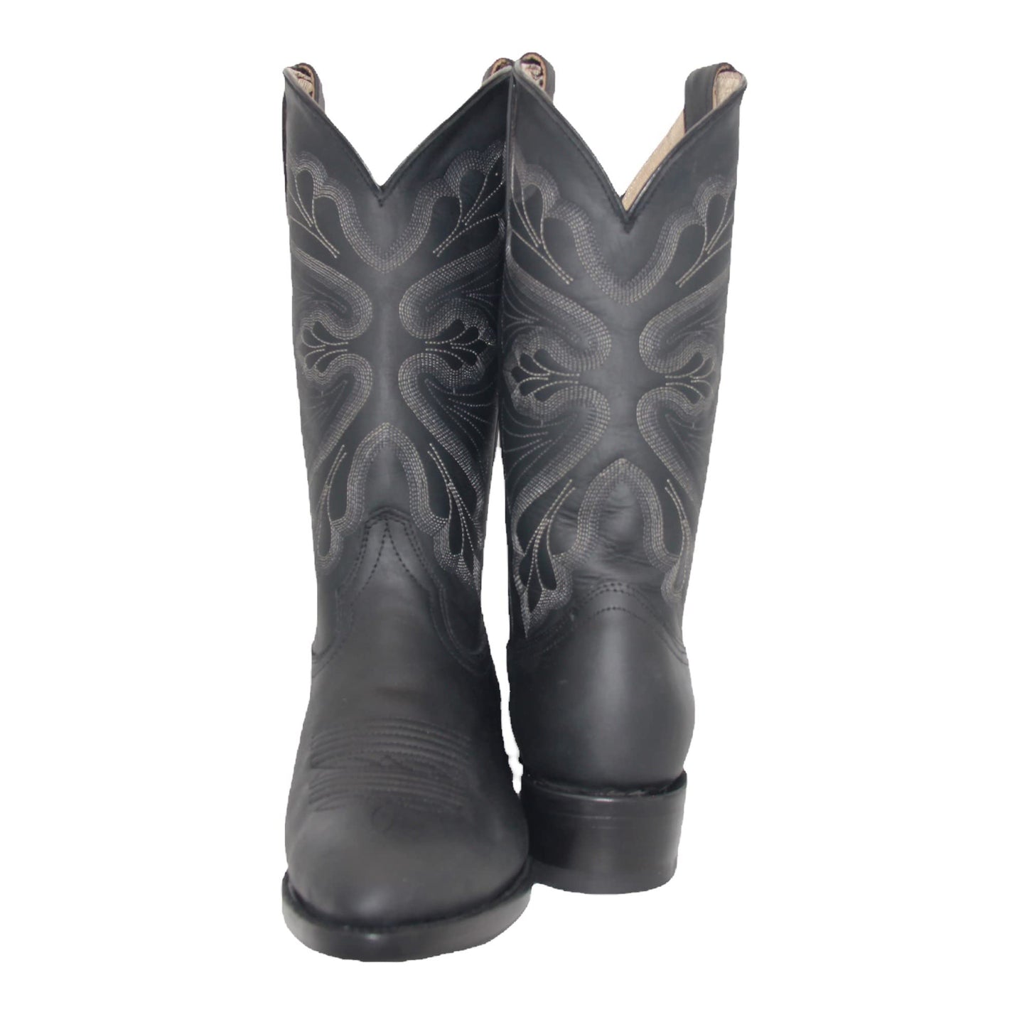 Men’s Genuine Leather Round Toe Embroidered Mid Calf Cowboy Boot