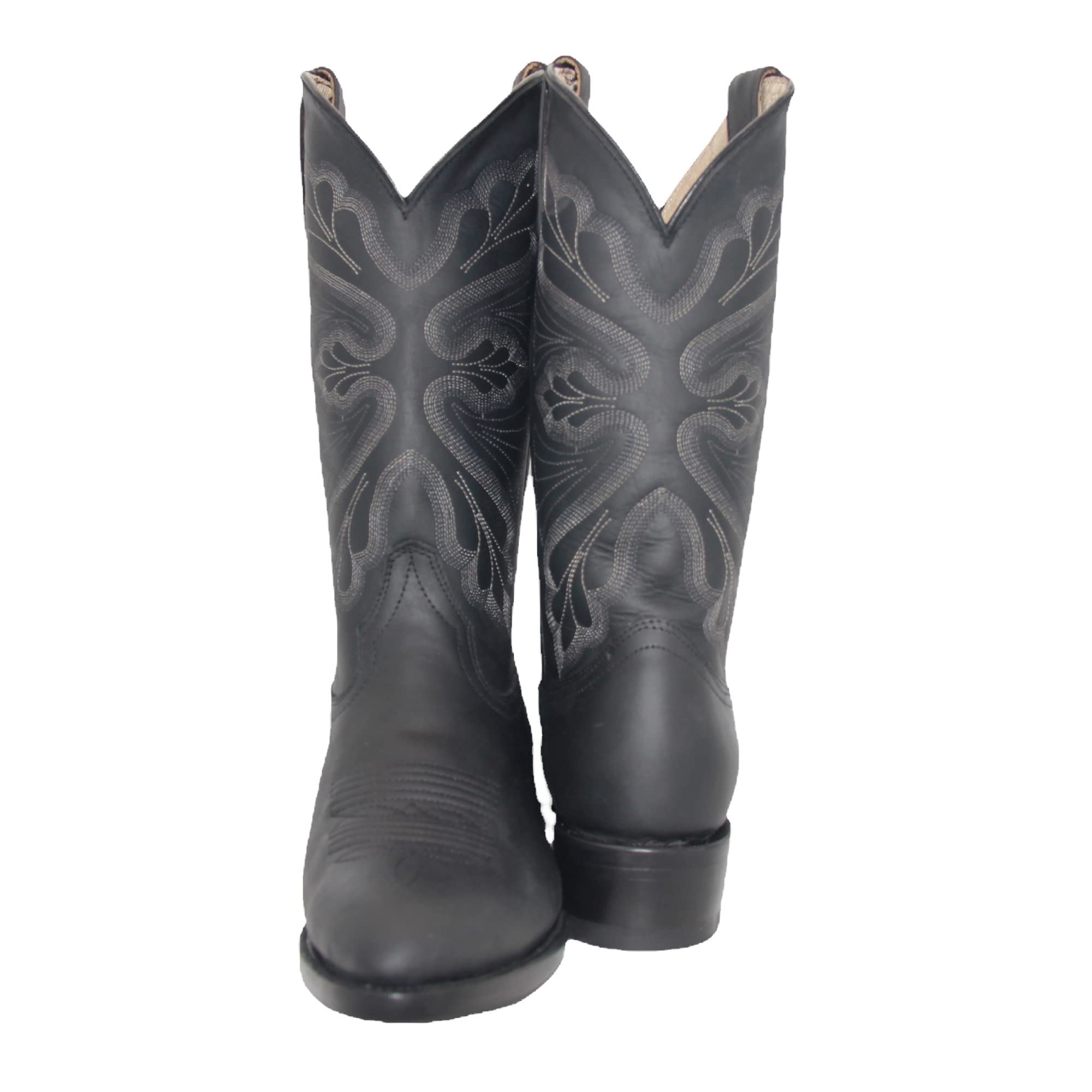 Men’s Genuine Leather Round Toe Embroidered Mid-Calf Cowboy Boot