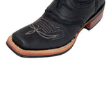 Men’s Genuine Leather Black Mid Calf Square Toe Cowboy Boot