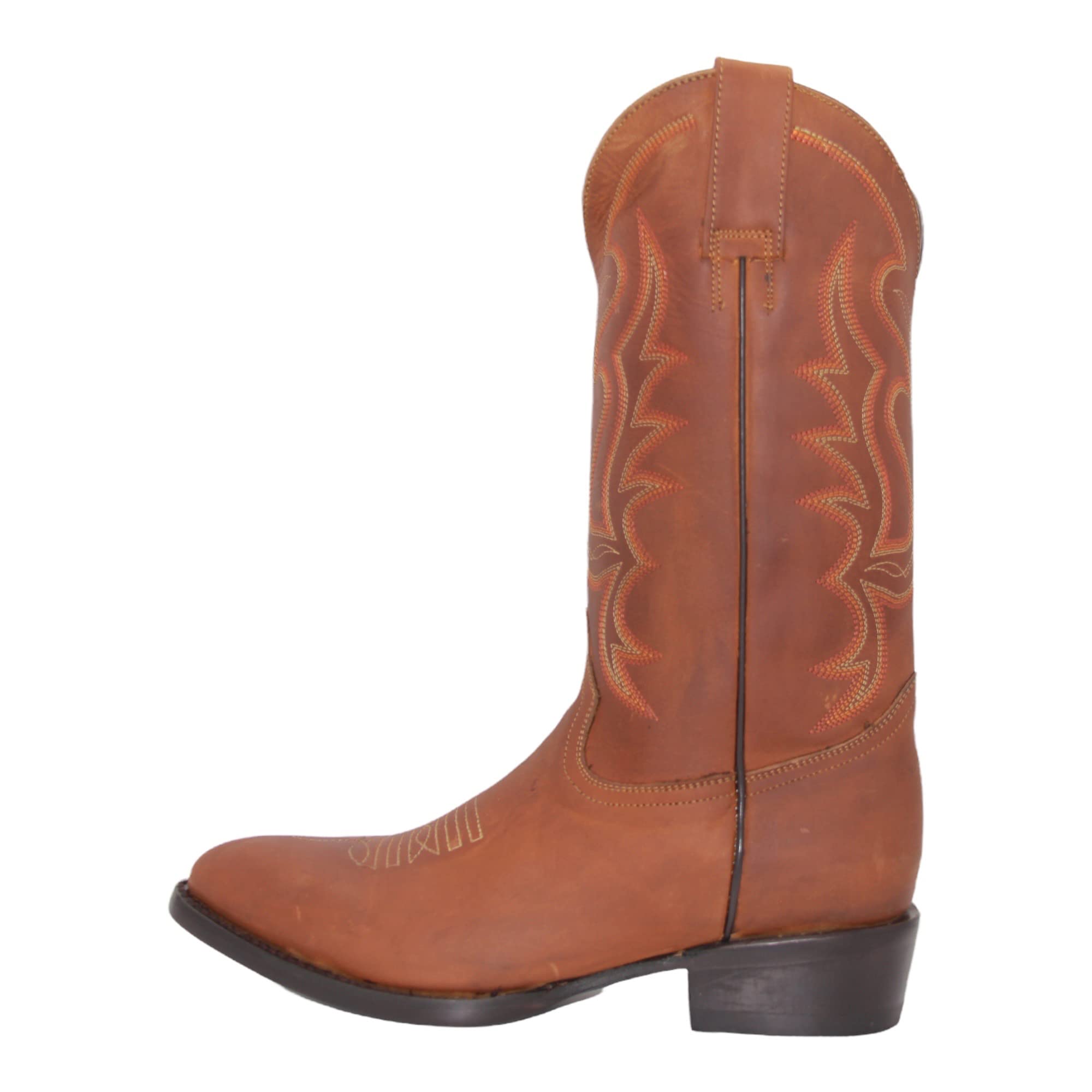 Men’s Genuine Leather Round Toe Embroidered Mid-Calf Cowboy Boot
